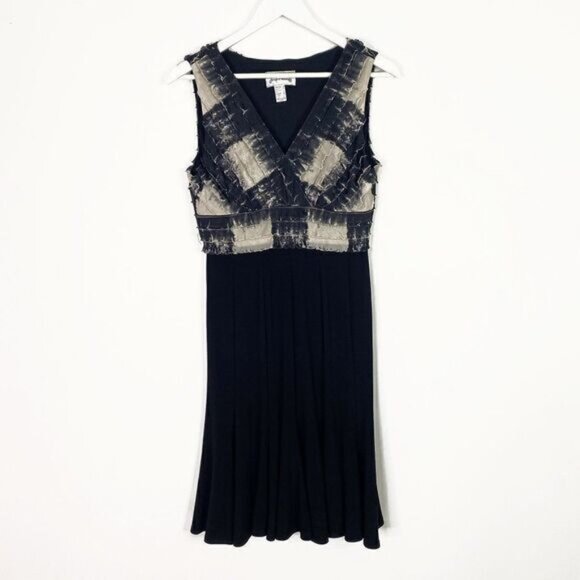 Joseph Ribkoff Black & White Ruffle Bodice A Line Sleeveless Dress - Picture 1 of 5